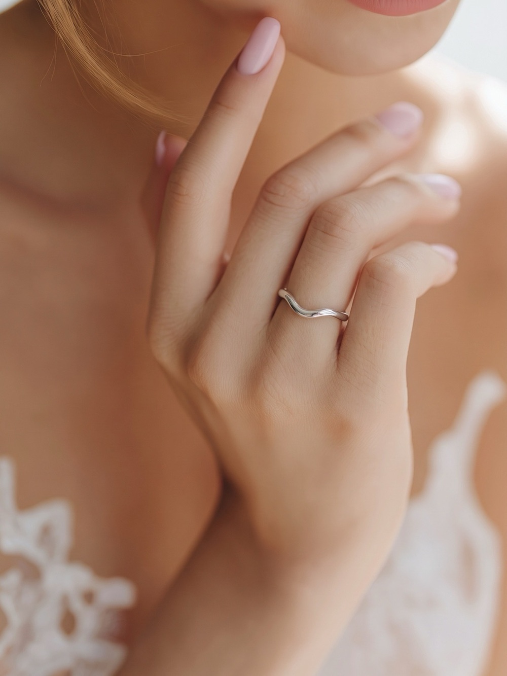 2388-54 925 Sterling Silver Wavy Open Ring – Minimalist Adjustable Curve Band